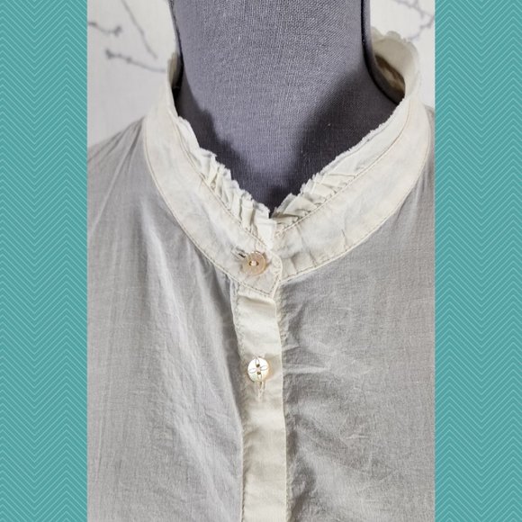 J. Jill White Ivory Cotton Floral Embroidered Sheer Button Up Shirt - Picture 2 of 8